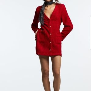 NWT Zara Button Down Textured red weave dress